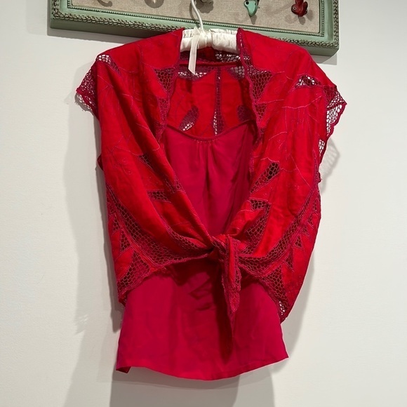 Vintage silk set tank top embroidered butterfly flower crop jacket set fuchsia 8 - Picture 1 of 9